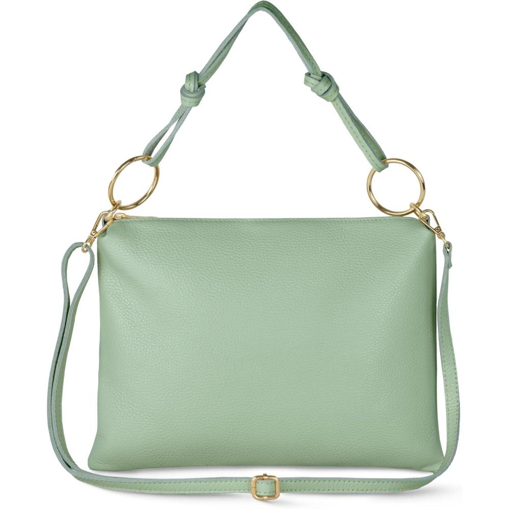 imageItalian Calf Leather Shoulder Bag for Women  Rectangular Handbag Purse with Zipper TopHandle ampamp Crossbody StrapSage Green