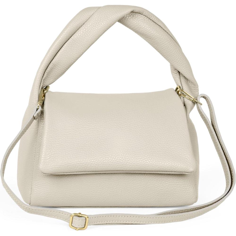 imageItalian Calf Leather TopHandle Bag for Women with Zipper Magnetic Flap ampamp Twisted Handle  Crossbody Shoulder PurseBeige