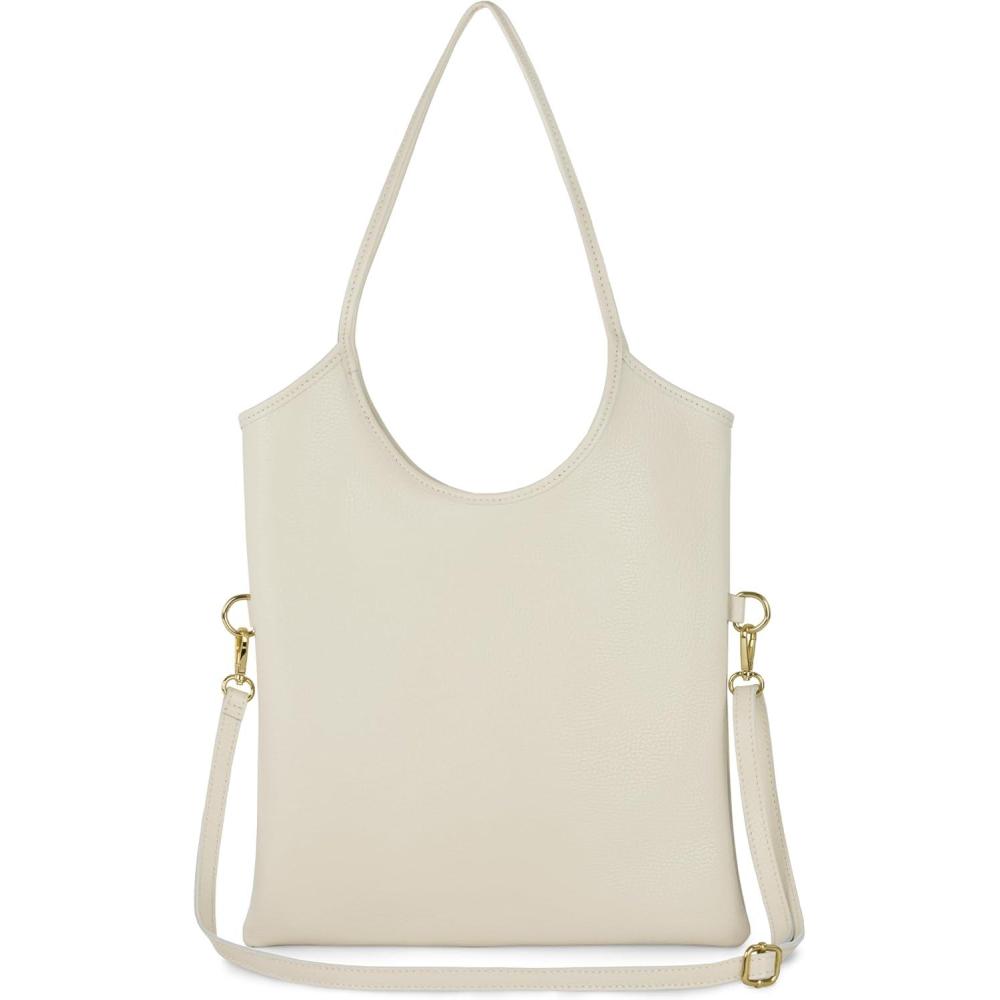 imageItalian Calf Leather Tote Bag for Women with Zipper ampamp Adjustable Strap Medium Pebbled Soft Shoulder HandbagBeige