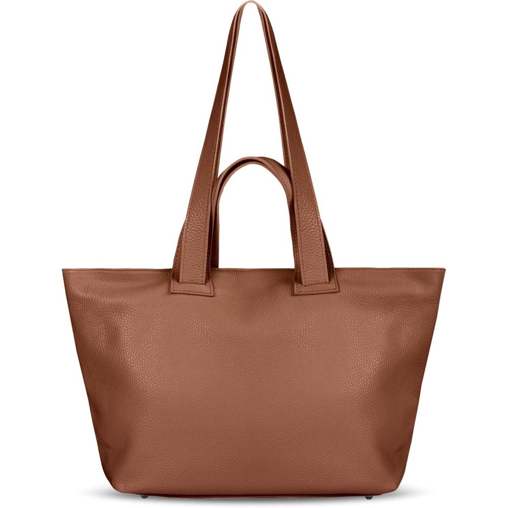 imageItalian Calf Leather Tote Bag for Women with Zipper ampamp Double Straps  Large Soft Laptop Shoulder Handbag for WorkBrown