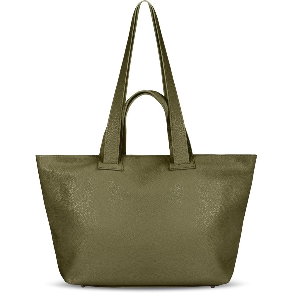 imageItalian Calf Leather Tote Bag for Women with Zipper ampamp Double Straps  Large Soft Laptop Shoulder Handbag for WorkOlive