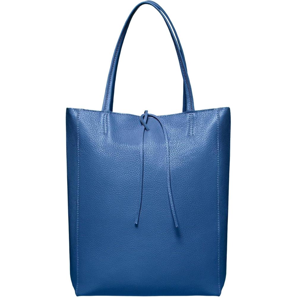 imageItalian Calf Leather Tote for Women with Zipper Inner Pocket ampamp Flat Base Soft Unlined Shopper for Work ampamp TravelBlue