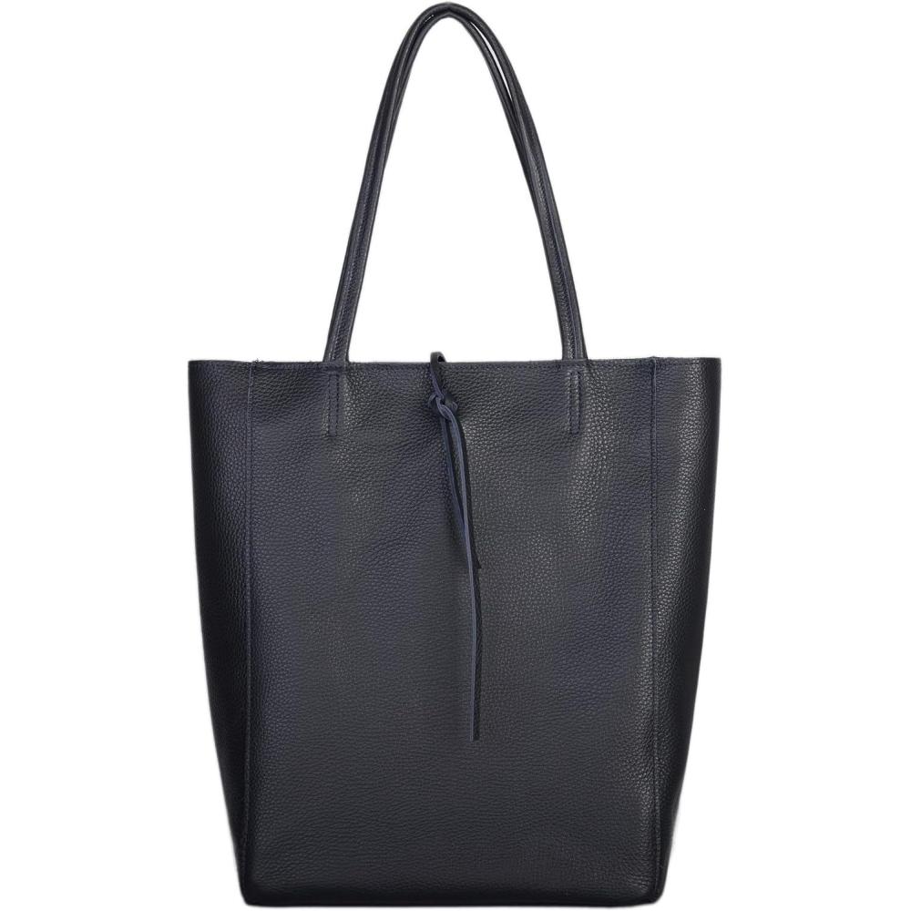 imageItalian Calf Leather Tote for Women with Zipper Inner Pocket ampamp Flat Base Soft Unlined Shopper for Work ampamp TravelDark Blue
