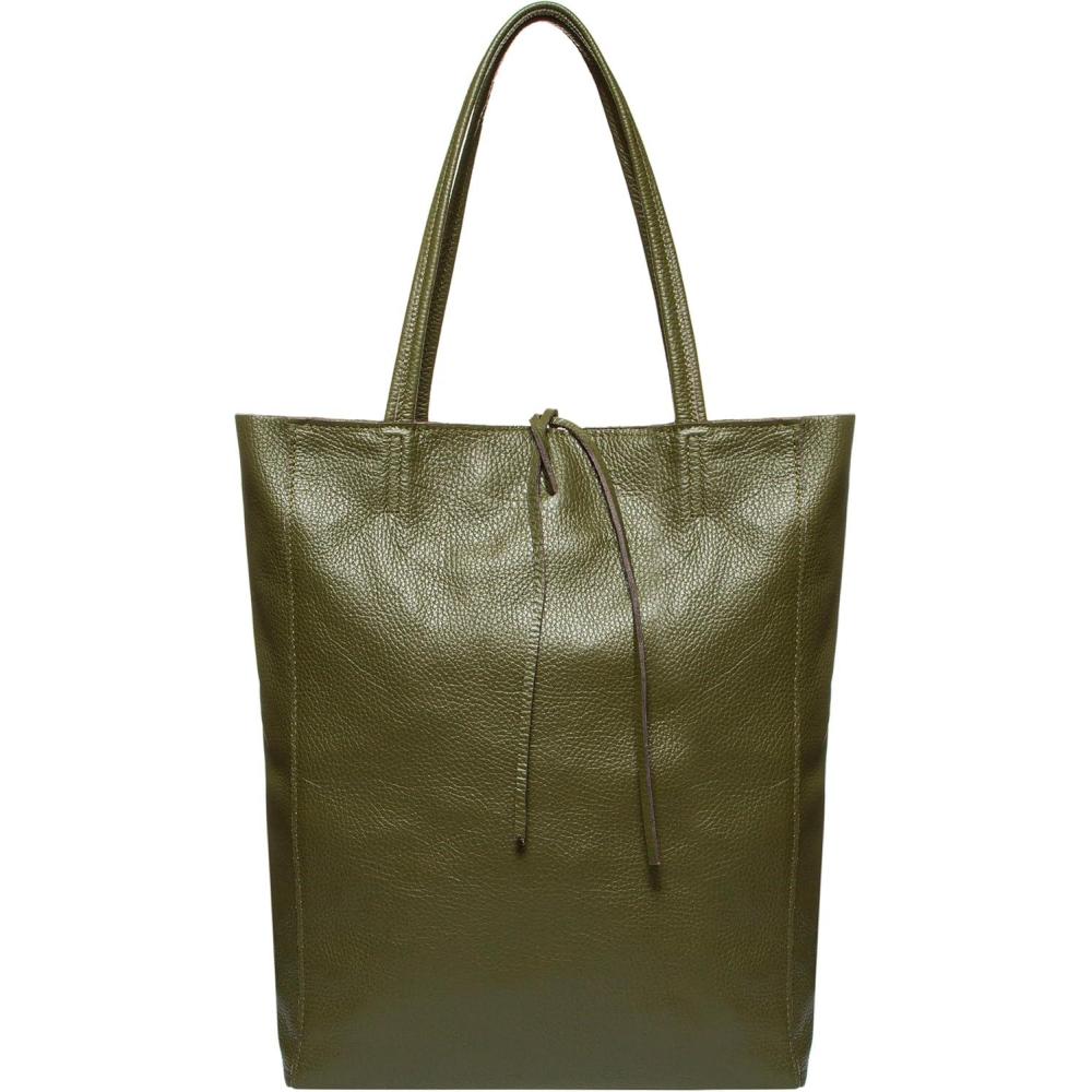 imageItalian Calf Leather Tote for Women with Zipper Inner Pocket ampamp Flat Base  Soft Unlined Shopper for Work ampamp TravelOlive