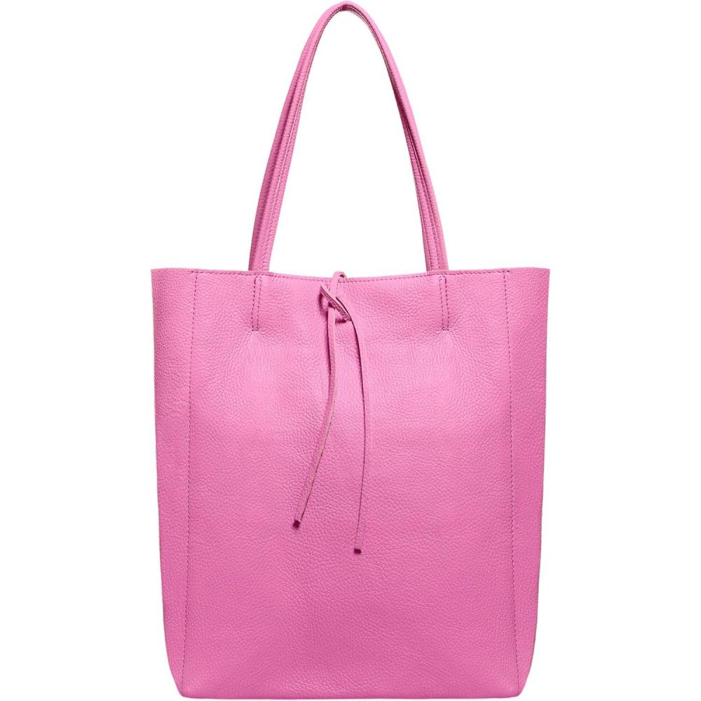 imageItalian Calf Leather Tote for Women with Zipper Inner Pocket ampamp Flat Base Soft Unlined Shopper for Work ampamp TravelPink