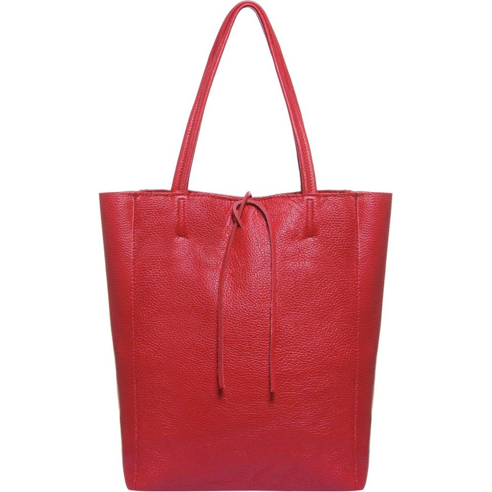 imageItalian Calf Leather Tote for Women with Zipper Inner Pocket ampamp Flat Base Soft Unlined Shopper for Work ampamp TravelRed