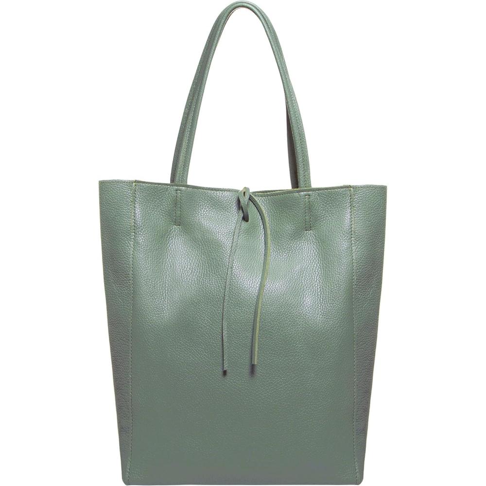 imageItalian Calf Leather Tote for Women with Zipper Inner Pocket ampamp Flat Base Soft Unlined Shopper for Work ampamp TravelSage Green