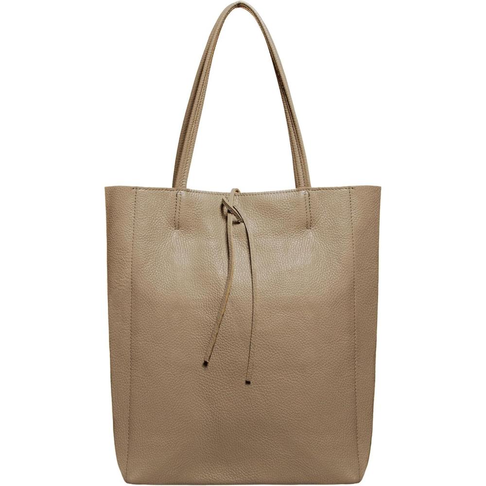 imageItalian Calf Leather Tote for Women with Zipper Inner Pocket ampamp Flat Base Soft Unlined Shopper for Work ampamp TravelTaupe