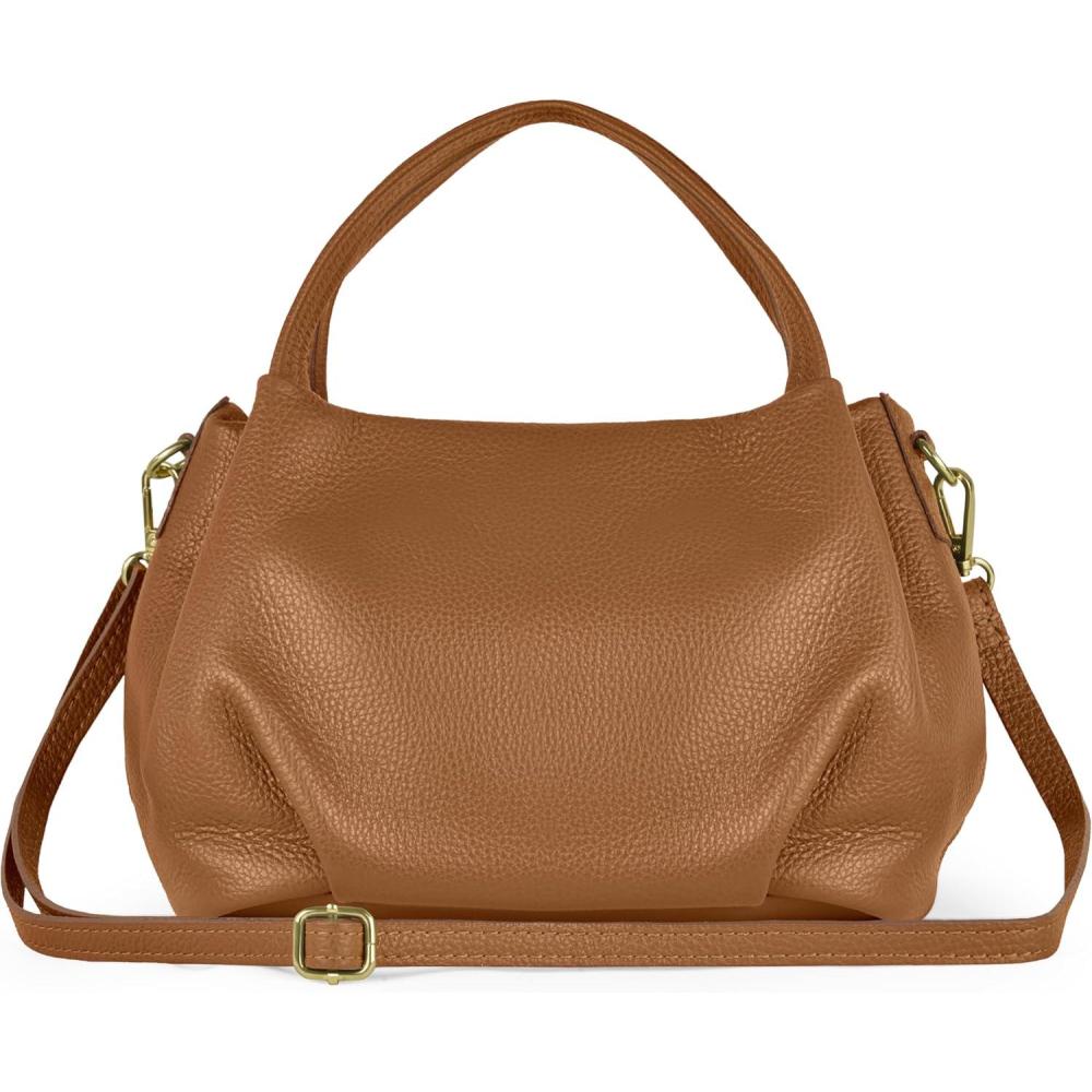 imageItalian Calfskin TopHandle Bag for Women with Zipper ampamp Detachable Strap  Small Shoulder Handbag Crossbody PurseBrown