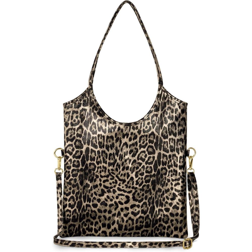 imageItalian Genuine Metallic Suede Tote Bag for Women with Leopard Print ampamp Zipper Soft Vertical Medium Leather PurseBronze