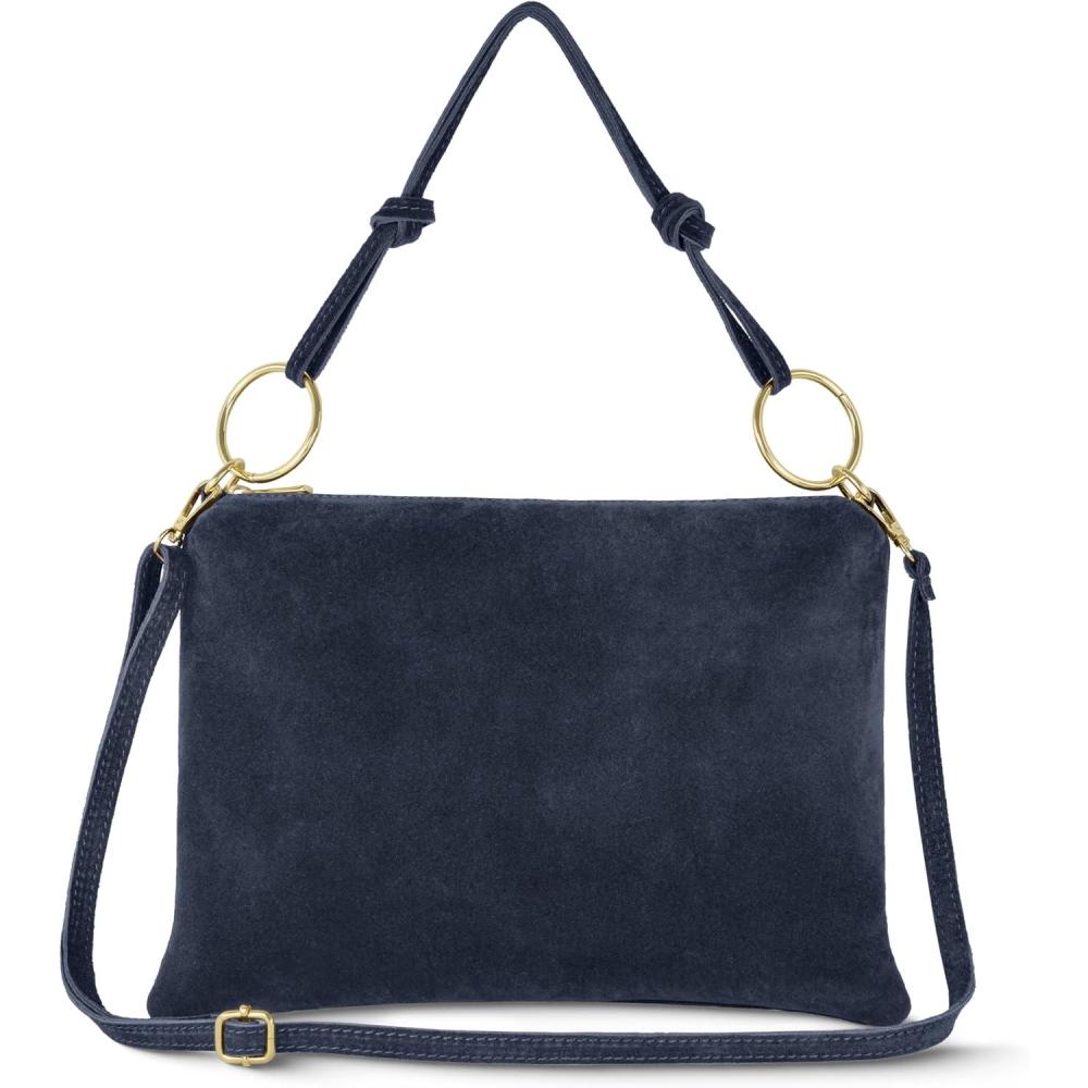 imageItalian Genuine Suede Shoulder Bag for Women  Rectangular Slim Handbag with Zipper Top Handle ampamp Crossbody StrapDark Blue