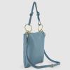 Italian Calf Leather Shoulder Bag for Women | Rectangular Handbag Purse with Zipper, Top-Handle & Crossbody Strap(Denim)