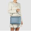 Italian Calf Leather Shoulder Bag for Women | Rectangular Handbag Purse with Zipper, Top-Handle & Crossbody Strap(Denim)