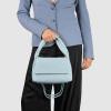 Italian Calf Leather Top-Handle Bag for Women with Zipper Magnetic Flap & Twisted Handle | Crossbody Shoulder Purse(Light Blue)