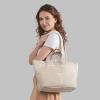 Italian Calf Leather Tote Bag for Women with Zipper & Double Straps | Large Soft Laptop Shoulder Handbag for Work(Beige)