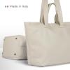 Italian Calf Leather Tote Bag for Women with Zipper & Double Straps | Large Soft Laptop Shoulder Handbag for Work(Beige)