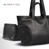 Italian Calf Leather Tote Bag for Women with Zipper & Double Straps | Large Soft Laptop Shoulder Handbag for Work(Black)
