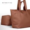 Italian Calf Leather Tote Bag for Women with Zipper & Double Straps | Large Soft Laptop Shoulder Handbag for Work(Brown)