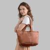 Italian Calf Leather Tote Bag for Women with Zipper & Double Straps | Large Soft Laptop Shoulder Handbag for Work(Brown)