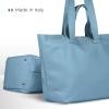 Italian Calf Leather Tote Bag for Women with Zipper & Double Straps | Large Soft Laptop Shoulder Handbag for Work(Denim)