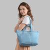 Italian Calf Leather Tote Bag for Women with Zipper & Double Straps | Large Soft Laptop Shoulder Handbag for Work(Denim)