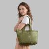 Italian Calf Leather Tote Bag for Women with Zipper & Double Straps | Large Soft Laptop Shoulder Handbag for Work(Olive)