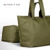 Italian Calf Leather Tote Bag for Women with Zipper & Double Straps | Large Soft Laptop Shoulder Handbag for Work(Olive)