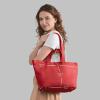 Italian Calf Leather Tote Bag for Women with Zipper & Double Straps | Large Soft Laptop Shoulder Handbag for Work(Red)
