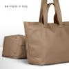 Italian Calf Leather Tote Bag for Women with Zipper & Double Straps | Large Soft Laptop Shoulder Handbag for Work(Taupe)