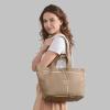 Italian Calf Leather Tote Bag for Women with Zipper & Double Straps | Large Soft Laptop Shoulder Handbag for Work(Taupe)