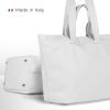 Italian Calf Leather Tote Bag for Women with Zipper & Double Straps | Large Soft Laptop Shoulder Handbag for Work(White)