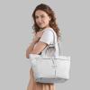 Italian Calf Leather Tote Bag for Women with Zipper & Double Straps | Large Soft Laptop Shoulder Handbag for Work(White)