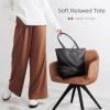Italian Calf Leather Tote for Women with Zipper, Inner Pocket & Flat Base | Soft Unlined Shopper for Work & Travel(Black)