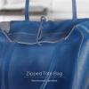 Italian Calf Leather Tote for Women with Zipper, Inner Pocket & Flat Base | Soft Unlined Shopper for Work & Travel(Blue)
