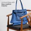 Italian Calf Leather Tote for Women with Zipper, Inner Pocket & Flat Base | Soft Unlined Shopper for Work & Travel(Blue)