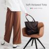 Italian Calf Leather Tote for Women with Zipper, Inner Pocket & Flat Base | Soft Unlined Shopper for Work & Travel(Chocolate)
