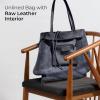 Italian Calf Leather Tote for Women with Zipper, Inner Pocket & Flat Base | Soft Unlined Shopper for Work & Travel(Dark Blue)