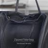 Italian Calf Leather Tote for Women with Zipper, Inner Pocket & Flat Base | Soft Unlined Shopper for Work & Travel(Dark Blue)