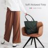 Italian Calf Leather Tote for Women with Zipper, Inner Pocket & Flat Base | Soft Unlined Shopper for Work & Travel(Dark Green)