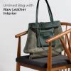 Italian Calf Leather Tote for Women with Zipper, Inner Pocket & Flat Base | Soft Unlined Shopper for Work & Travel(Dark Green)