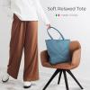 Italian Calf Leather Tote for Women with Zipper, Inner Pocket & Flat Base | Soft Unlined Shopper for Work & Travel(Denim)