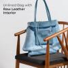 Italian Calf Leather Tote for Women with Zipper, Inner Pocket & Flat Base | Soft Unlined Shopper for Work & Travel(Denim)