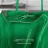 Italian Calf Leather Tote for Women with Zipper, Inner Pocket & Flat Base | Soft Unlined Shopper for Work & Travel(Green)