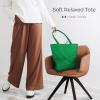Italian Calf Leather Tote for Women with Zipper, Inner Pocket & Flat Base | Soft Unlined Shopper for Work & Travel(Green)