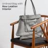 Italian Calf Leather Tote for Women with Zipper, Inner Pocket & Flat Base | Soft Unlined Shopper for Work & Travel(Grey)