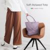 Italian Calf Leather Tote for Women with Zipper, Inner Pocket & Flat Base | Soft Unlined Shopper for Work & Travel(Lilac)