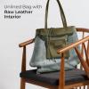 Italian Calf Leather Tote for Women with Zipper, Inner Pocket & Flat Base | Soft Unlined Shopper for Work & Travel(Olive)