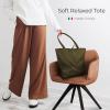 Italian Calf Leather Tote for Women with Zipper, Inner Pocket & Flat Base | Soft Unlined Shopper for Work & Travel(Olive)