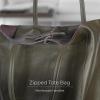 Italian Calf Leather Tote for Women with Zipper, Inner Pocket & Flat Base | Soft Unlined Shopper for Work & Travel(Olive)