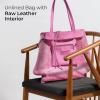 Italian Calf Leather Tote for Women with Zipper, Inner Pocket & Flat Base | Soft Unlined Shopper for Work & Travel(Pink)